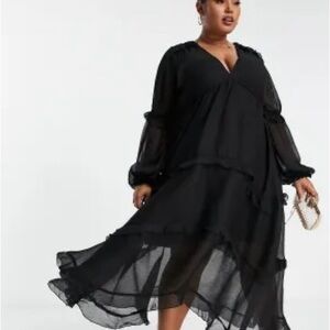 ASOS Curve Black Layered Long Sleeve Dress